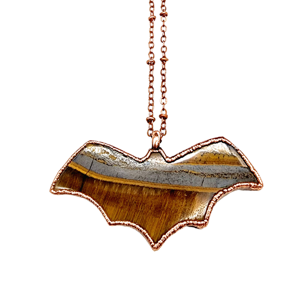 Tiger Eye with Hematite Bat Necklace