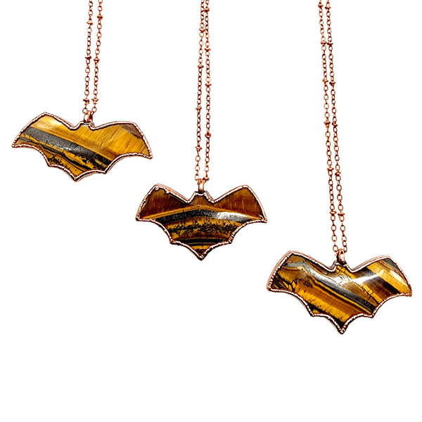 Tiger Eye with Hematite Bat Necklace