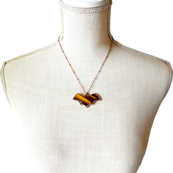 Tiger Eye with Hematite Bat Necklace